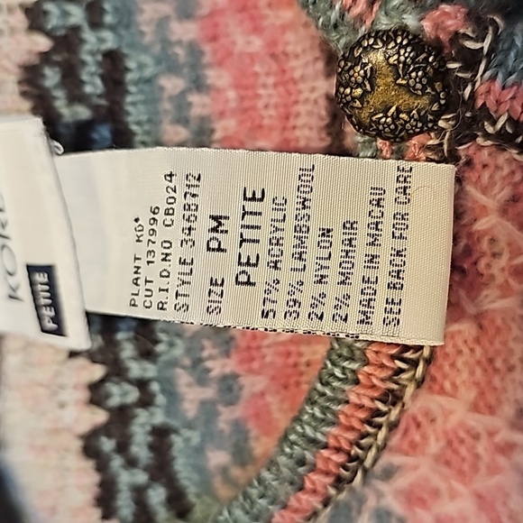 Koret Cottagecore Women's Petite Pink Blue Striped Lambswool Cardigan - Picture 4 of 5